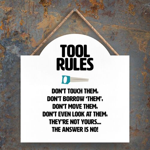 P7583 - Tool Rules Man Cave Tool Themed Decorative Hanging Plaque