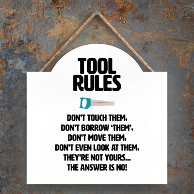 P7583 - Targa decorativa da appendere a tema Tool Rules Man Cave Tool