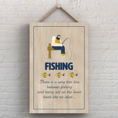 P7591 - Placa colgante decorativa con tema de pesca sentado en la orilla del río