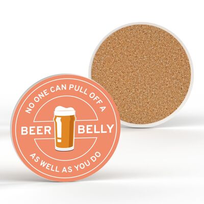 P7655 - Beer Belly Alcohol Themed Funny Ceramic Coaster Secret Santa Gift Idea