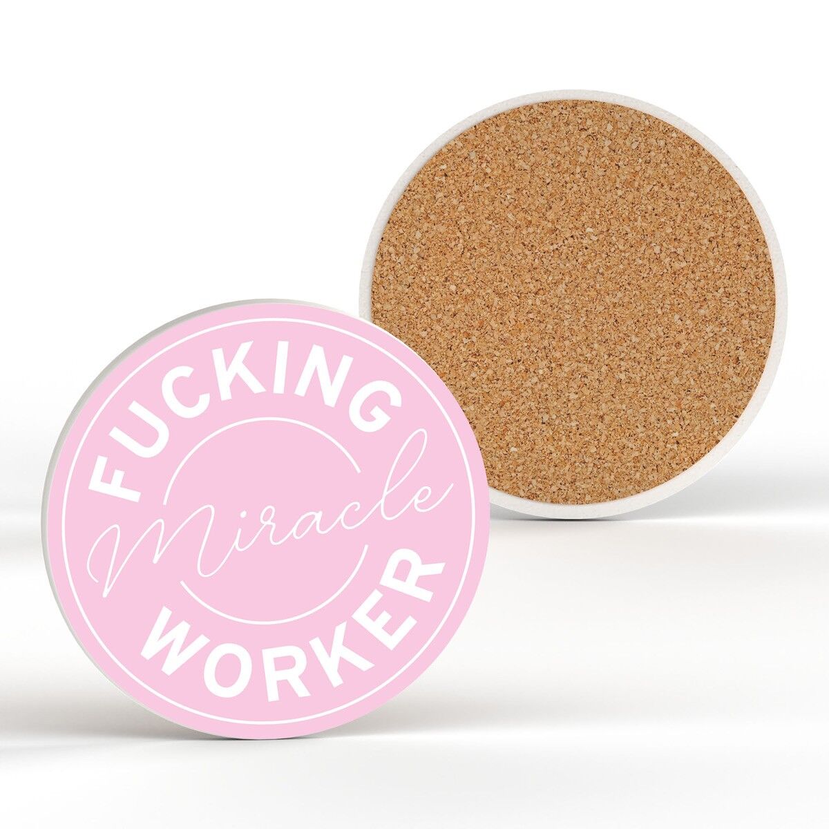 P7669 - F * cking Miracle Worker Umorismo a tema Divertente sottobicchiere in ceramica Idea regalo segreta di Babbo Natale
