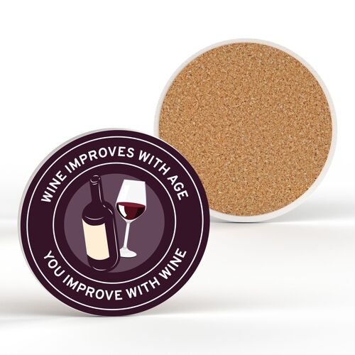 P7675 - Wine Improves With Age Humour Themed Funny Ceramic Coaster Secret Santa Gift Idea