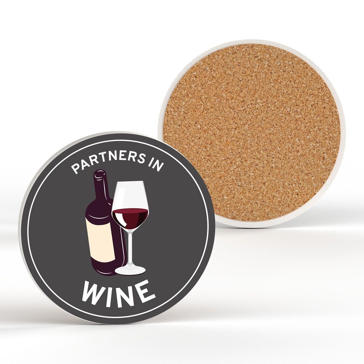 P7684 - Partners In Wine Humor a tema Divertente sottobicchiere in ceramica Idea regalo segreta di Babbo Natale