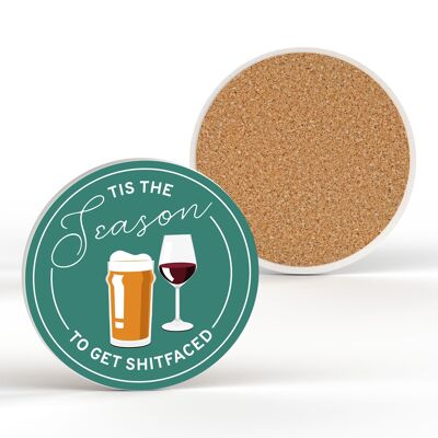 P7689 - Tis The Season Humor Themed Funny Ceramic Coaster Secret Santa Idea de regalo