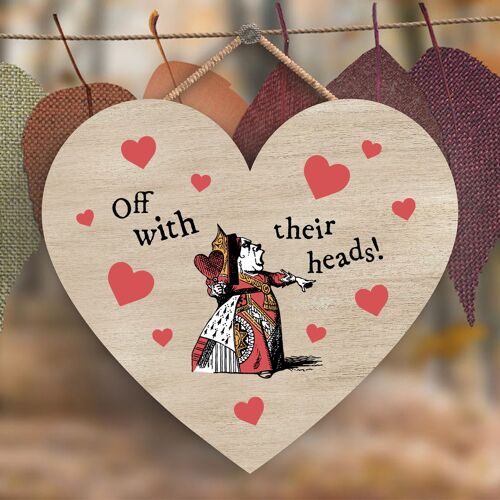 P7766 - Off With Their Heads Alice In Wonderland Themed Illustration On Heart Shaped Plaque