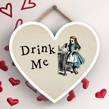 P7768 - Illustration sur le thème Drink Me Alice au pays des merveilles sur plaque en forme de cœur 1