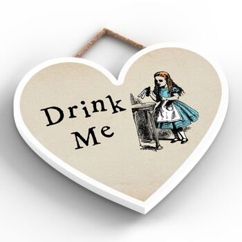 P7768 - Illustration sur le thème Drink Me Alice au pays des merveilles sur plaque en forme de cœur 2