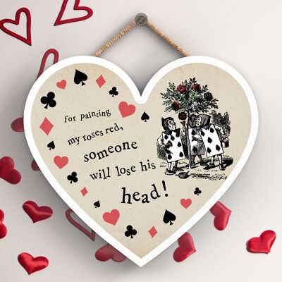 P7769 - Lose His Head Alice In Wonderland Themed Illustration On Heart Shaped Plaque