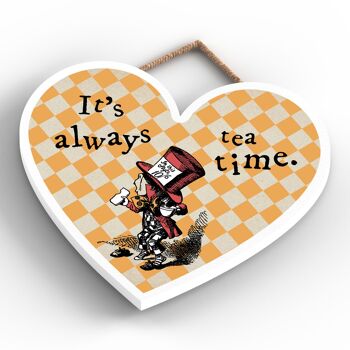 P7771 - Always Tea Time Illustration sur le thème d'Alice au pays des merveilles sur une plaque en forme de cœur 3