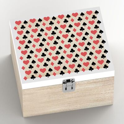 P7778 - Playing Card Symbols Alice In Wonderland Themed Illustration On Wooden Box