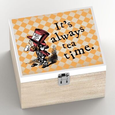 P7779 - Always Tea Time Alice In Wonderland Themed Illustration On Wooden Box