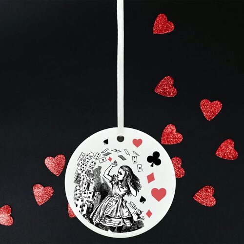 P7781 - Alice and Cards Alice In Wonderland Themed Illustration On Ceramic Ornament