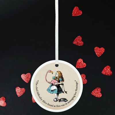 P7782 - Alice and Flamingo Alice In Wonderland Themed Illustration On Ceramic Ornament