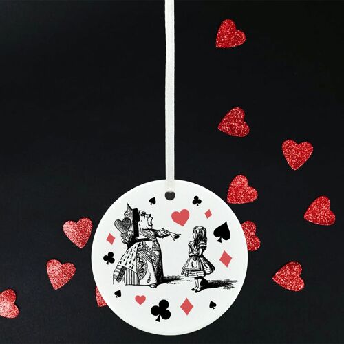 P7783 - Alice and Queen of Hearts Alice In Wonderland Themed Illustration On Ceramic Ornament