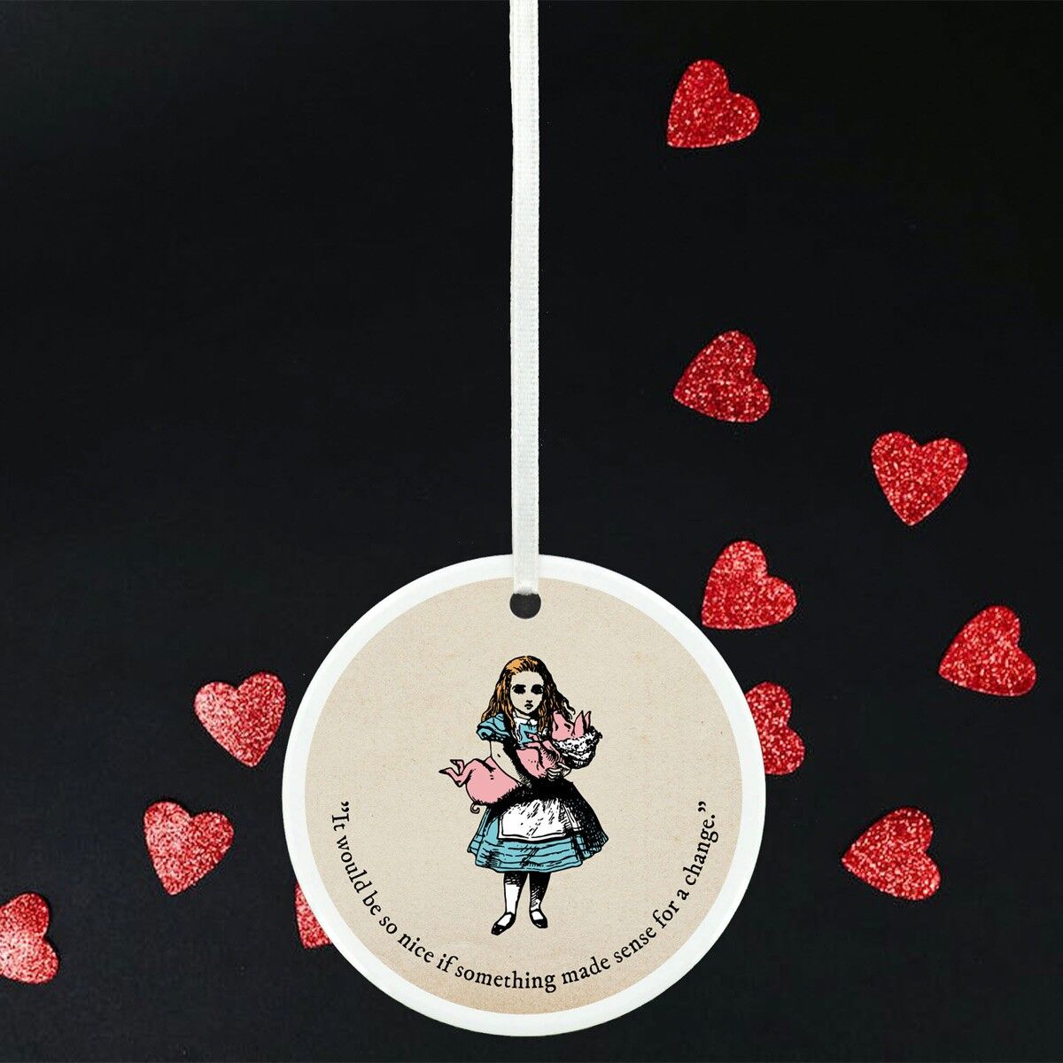 P7785 - Alice Sense Alice In Wonderland Themed Illustration On Ceramic Ornament