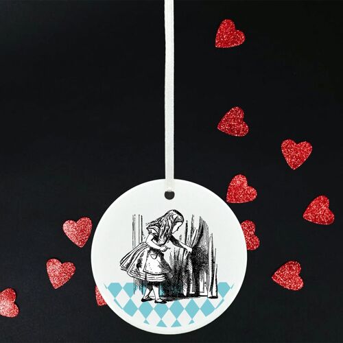 P7786 - Alice Peeking Alice In Wonderland Themed Illustration On Ceramic Ornament