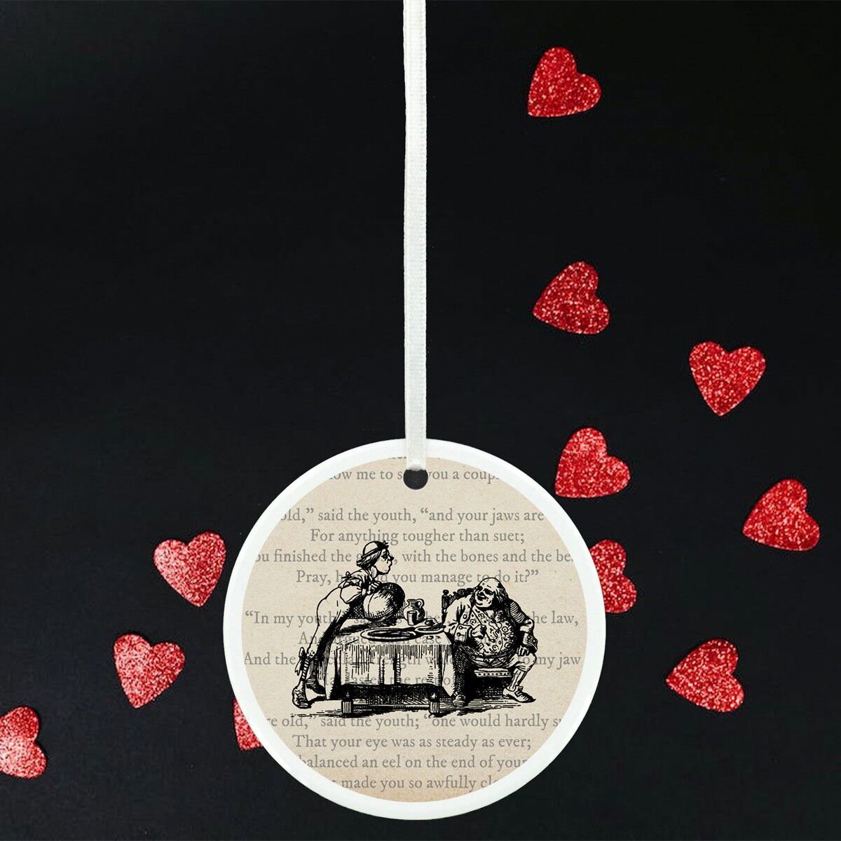 P7791 - Oca Alice Nel Paese Delle Meraviglie Illustrazione A Tema Sull'ornamento In Ceramica