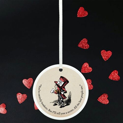 P7795 - Entirely Bonkers Alice In Wonderland Themed Illustration On Ceramic Ornament