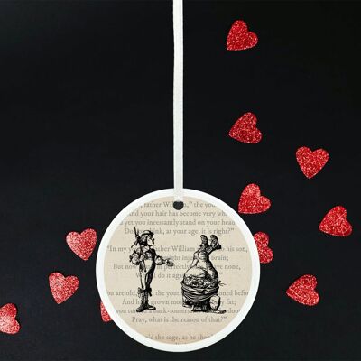 P7804 - Headstand Alice In Wonderland Themed Illustration On Ceramic Ornament