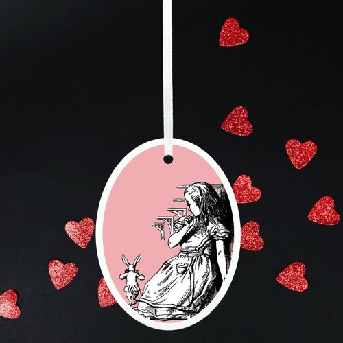 P7812 - White Rabbit Alice In Wonderland Themed Illustration On Ceramic Ornament
