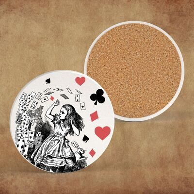 P7816 - Illustration sur le thème d'Alice au pays des merveilles d'Alice et de cartes sur un sous-verre en céramique