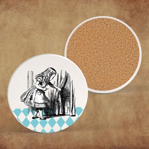 P7817 - Alice Peeking Alice In Wonderland Themed Illustration On Ceramic Coaster