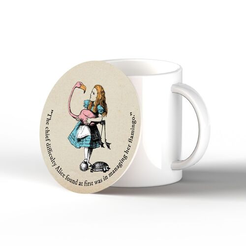 P7822 - Alice and Flamingo Alice In Wonderland Themed Illustration On Ceramic Coaster
