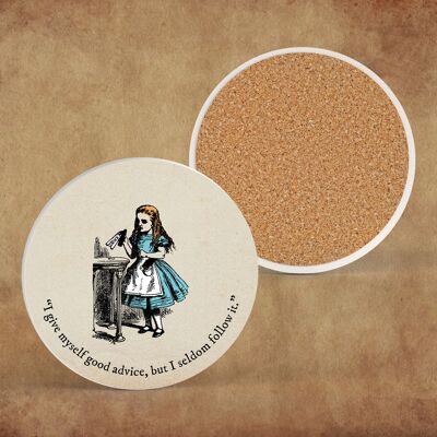 P7823 - Alice Good Advice Illustrazione a tema Alice nel paese delle meraviglie su sottobicchiere in ceramica