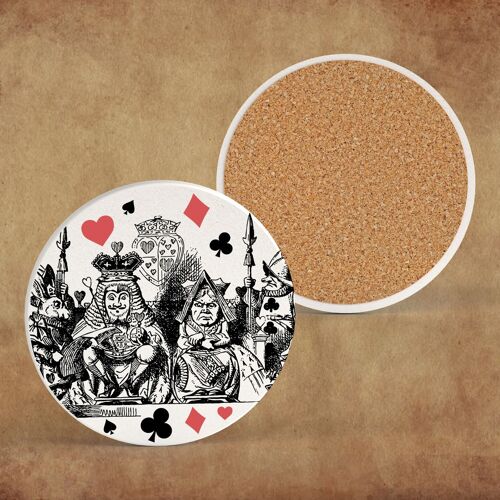 P7827 - King and Queen Alice In Wonderland Themed Illustration On Ceramic Coaster