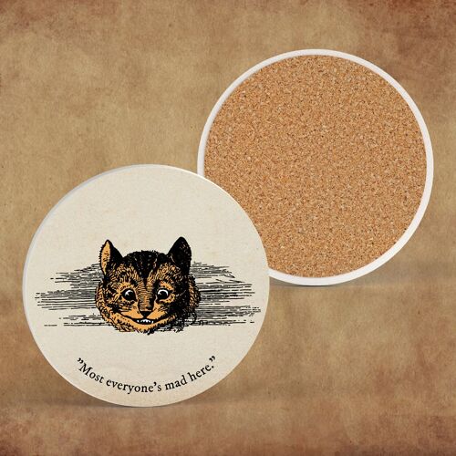 P7830 - Cheshire Cat Alice In Wonderland Themed Illustration On Ceramic Coaster