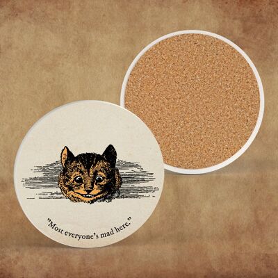 P7830 - Gatto del Cheshire Illustrazione a tema Alice nel paese delle meraviglie su sottobicchiere in ceramica