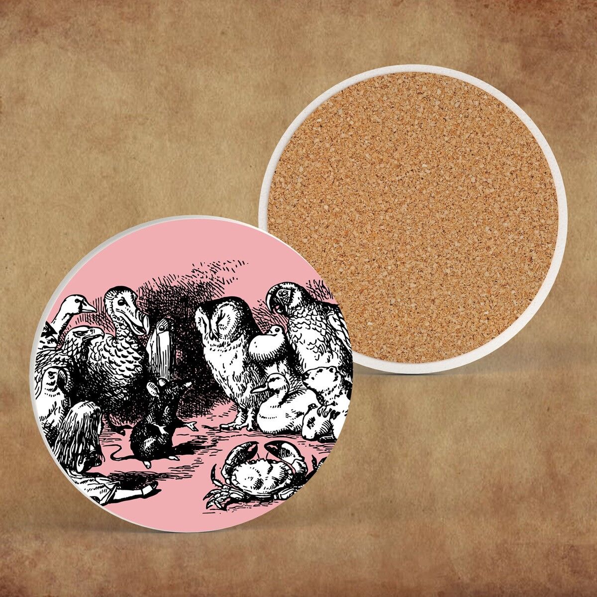 P7834 - Animali Alice Nel Paese Delle Meraviglie Illustrazione A Tema Sul Sottobicchiere In Ceramica