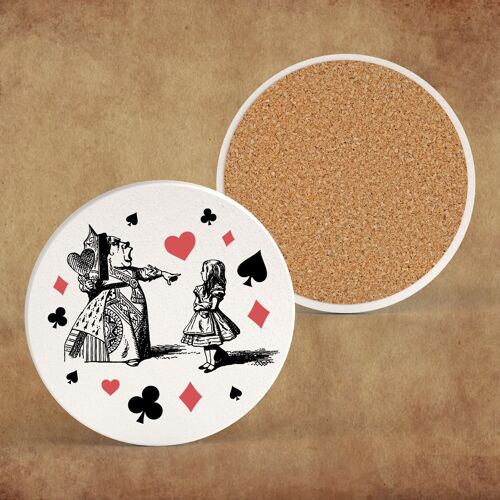 P7836 - Alice and Queen of Hearts Alice In Wonderland Themed Illustration On Ceramic Coaster
