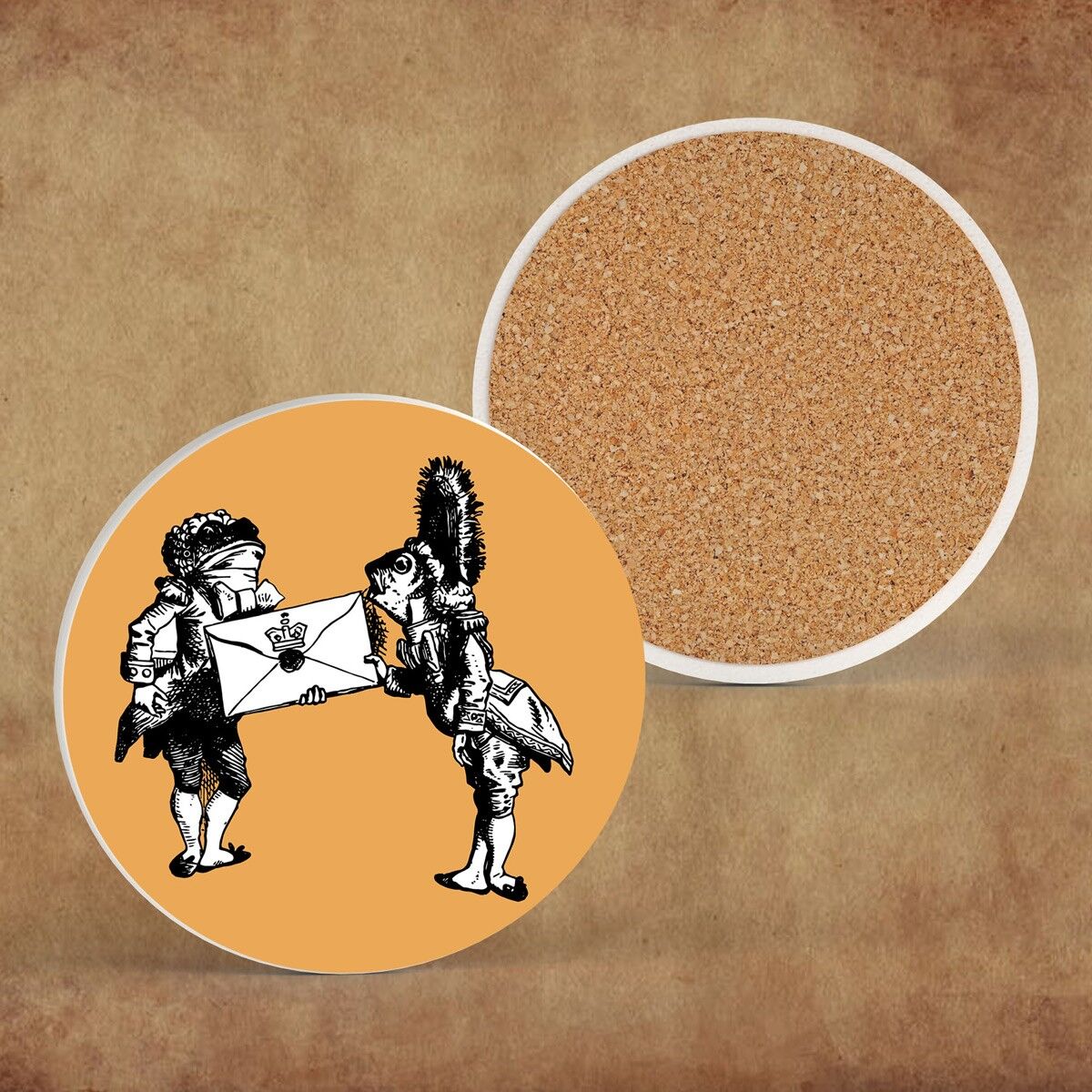 P7845 - Camerieri Alice Nel Paese Delle Meraviglie Illustrazione A Tema Sul Sottobicchiere In Ceramica