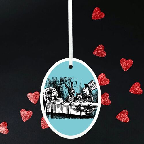 P7855 - Tea Party Alice In Wonderland Themed Illustration On Ceramic Ornament
