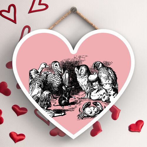 P7865 - Animals Alice In Wonderland Themed Illustration On Heart Shaped Plaque