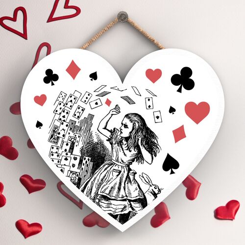 P7867 - Alice and Cards Alice In Wonderland Themed Illustration On Heart Shaped Plaque