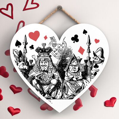 P7868 - Illustrazione a tema Re e Regina Alice nel Paese delle Meraviglie su targa a forma di cuore