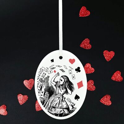 P7870 - Alice and Cards Alice In Wonderland Themed Illustration On Ceramic Ornament