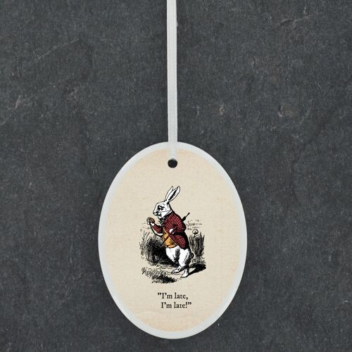 P7876 - White Rabbit Alice In Wonderland Themed Illustration On Ceramic Ornament