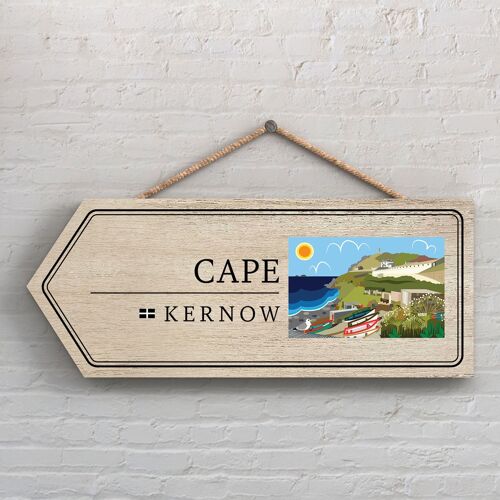 P7879 - Cape Works Of K Pearson Seaside Town Illustration Wooden Arrow Hanging Plaque
