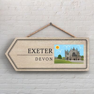 P7881 - Exeter Works Of K Pearson Seaside Town Illustration Wooden Arrow Hanging Plaque