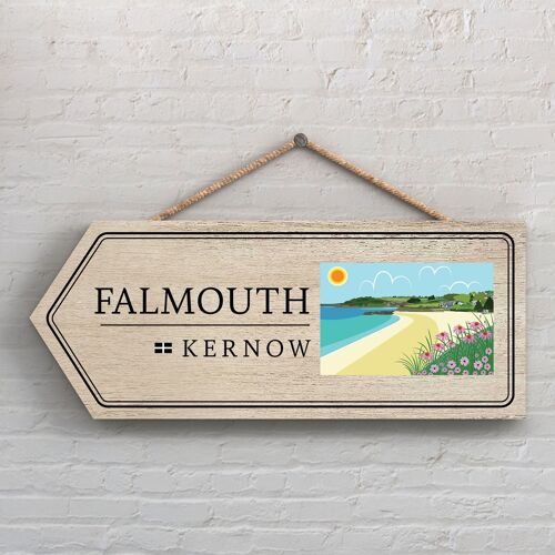 P7882 - Falmouth Works Of K Pearson Seaside Town Illustration Wooden Arrow Hanging Plaque