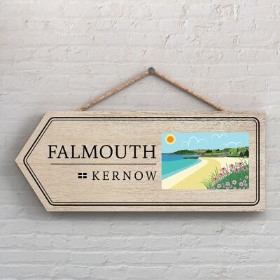 P7882 - Falmouth Works Of K Pearson Seaside Town Illustration Placa colgante de flecha de madera