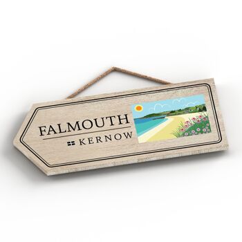P7882 - Falmouth Works Of K Pearson Seaside Town Illustration Flèche en bois Plaque à suspendre 2
