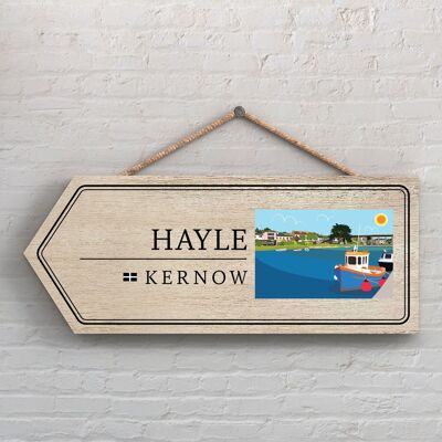 P7884 - Hayle Works Of K Pearson Seaside Town Illustration Wooden Arrow Hanging Plaque