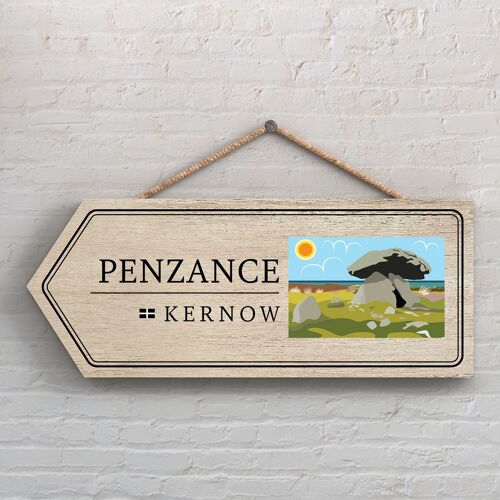 P7888 - Penzance Works Of K Pearson Seaside Town Illustration Wooden Arrow Hanging Plaque