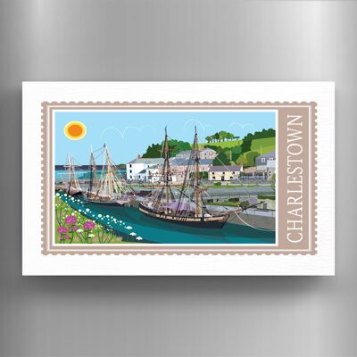 P7895 - Charlestown Works Of K Pearson Seaside Town Illustration Aimant en bois