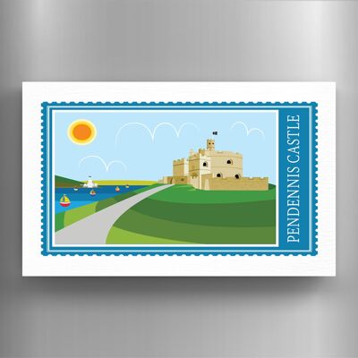 P7914 - Castello di Pendennis Opere di K Pearson Seaside Town Illustrazione Calamita in legno