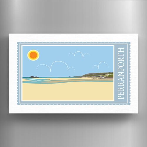 P7917 - Perranporth Works Of K Pearson Seaside Town Illustration Wooden Magnet